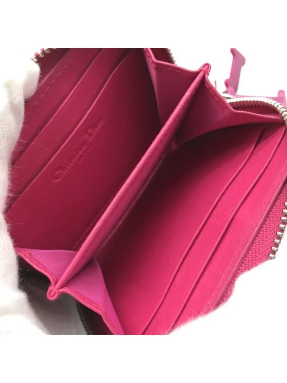 Dior Cannage Enamel Coin Case Wallet Pink